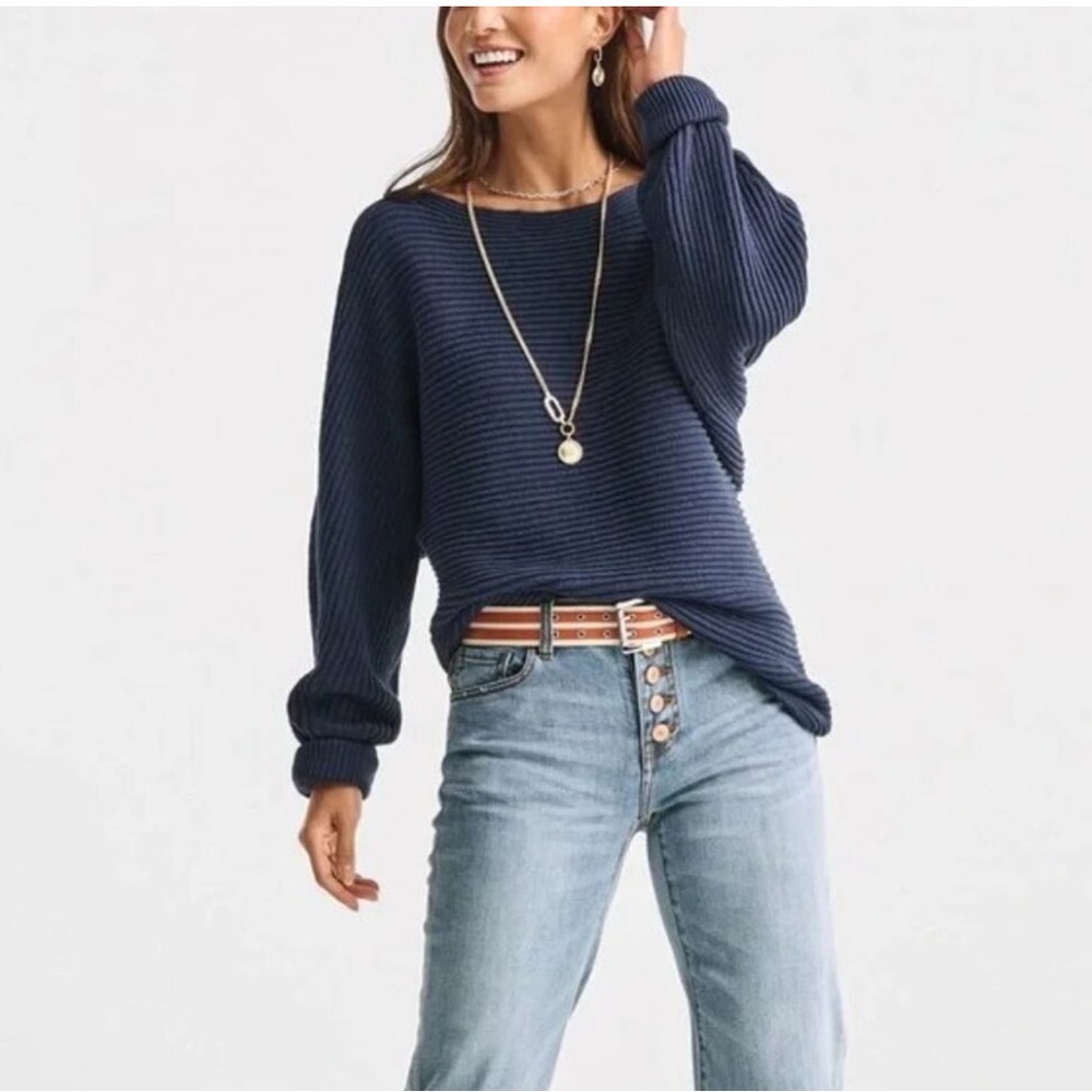 Blue Crew Neck Cropped Sweater